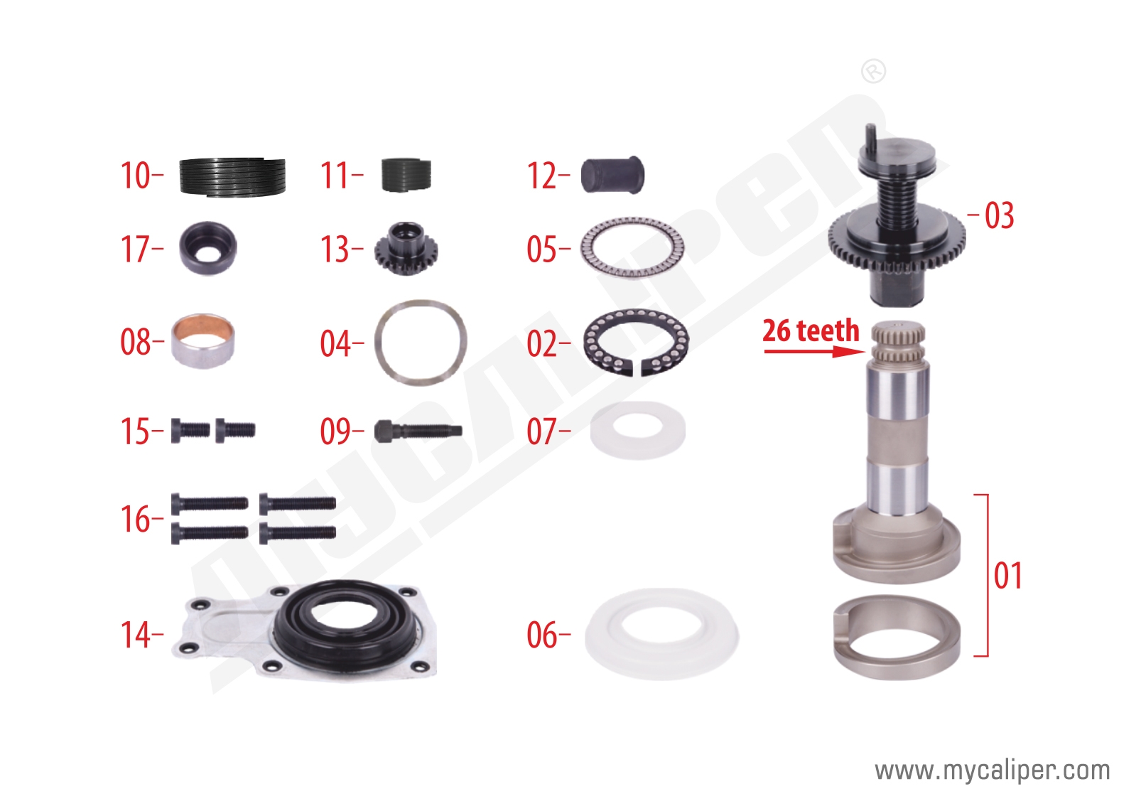 Caliper Overhaul Repair Kit (Rear - Left)